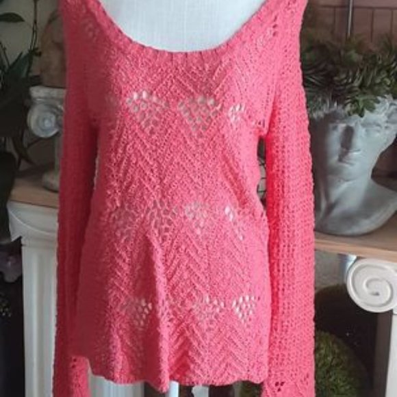 NWT, LUCKY BRAND, Coral Open Weave Knit Sweater Size Large - Picture 1 of 8